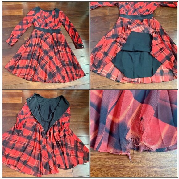 Karen Millen 100% Silk Check Print Fit & Flare Long Sleeve Dress - Size 4 - Picture 15 of 16